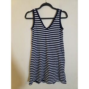 Everlane Women's Size XS Blue/ White Cotton V-Neck Striped Pullover Tank Dress